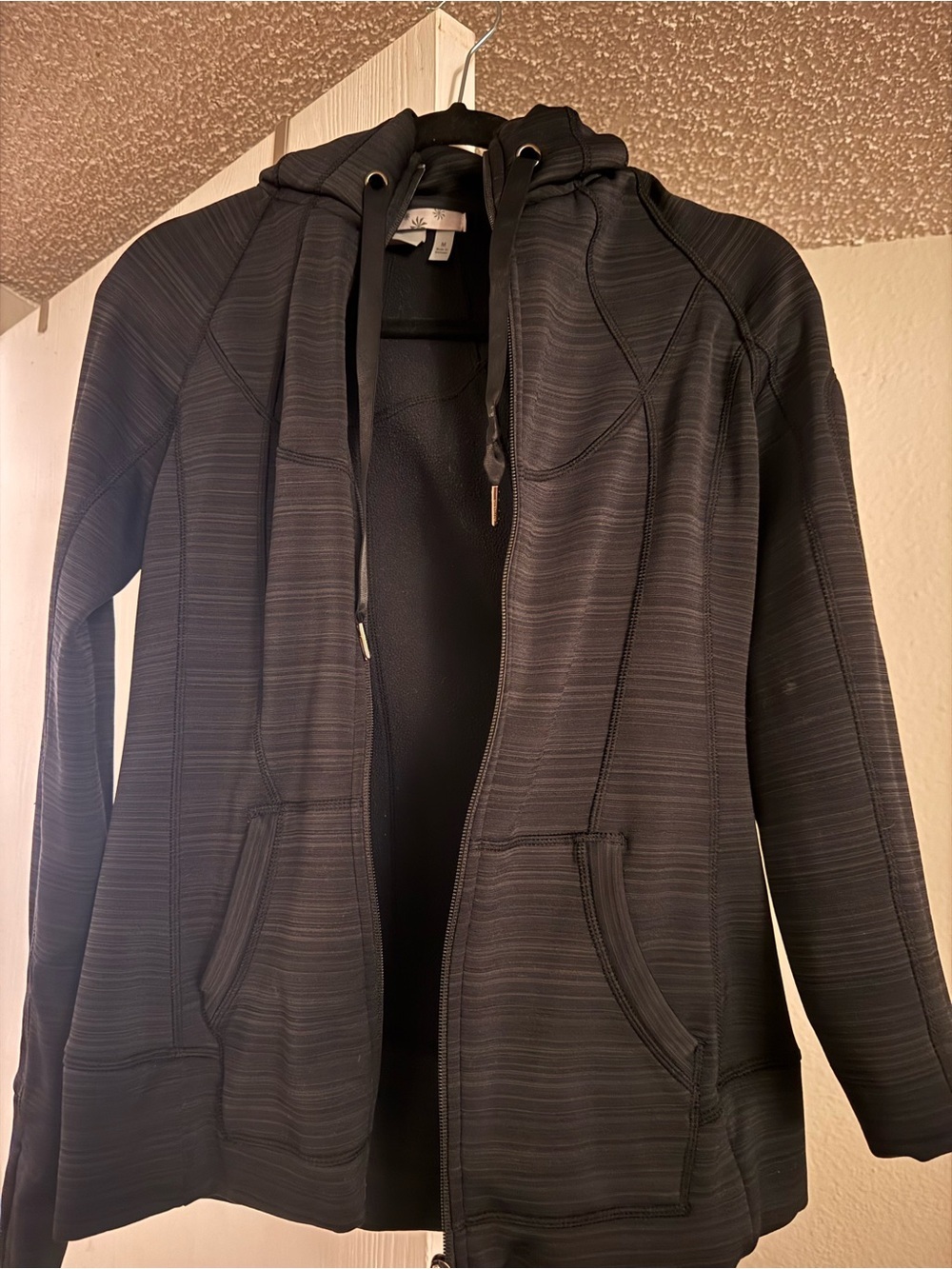 Athleta Black Striped Hooded Zip Jacket